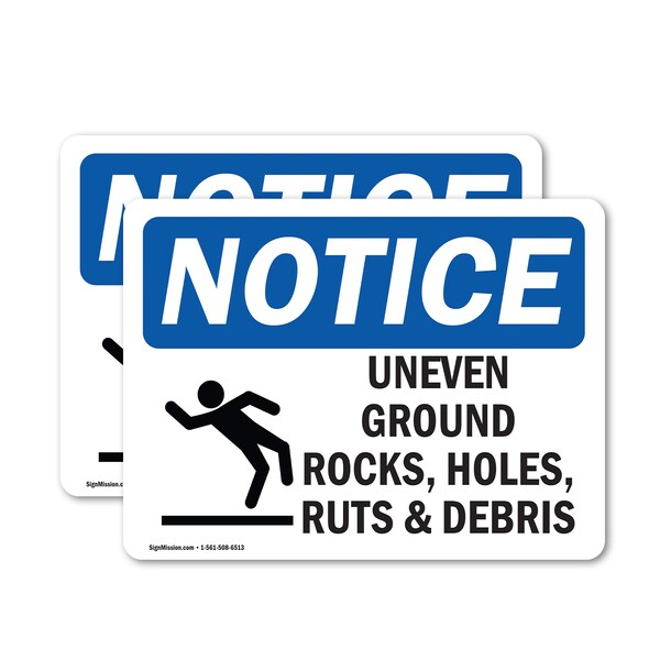 Signmission Uneven Ground Rocks Holes Sign With Symbol, 18 in W x Rectangle, Vinyl Decal OS-2PACK-NS-D-1218-L-18764 - main